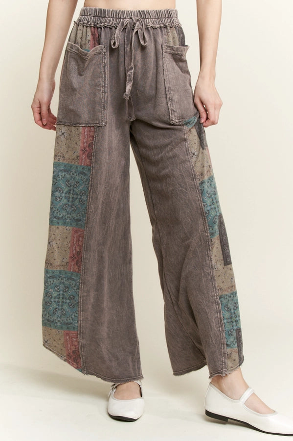 Mineral Washed Paisley Crop Pants