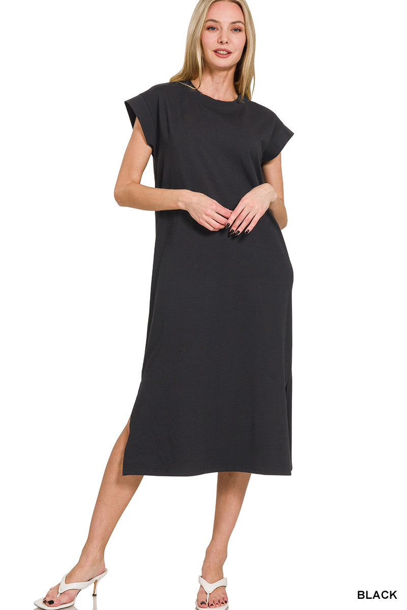 Simple T-Shirt Midi Dress - Black