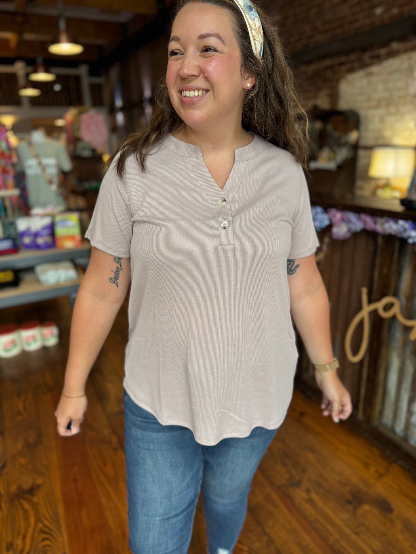 Russ Ribbed Boyfriend Button Top