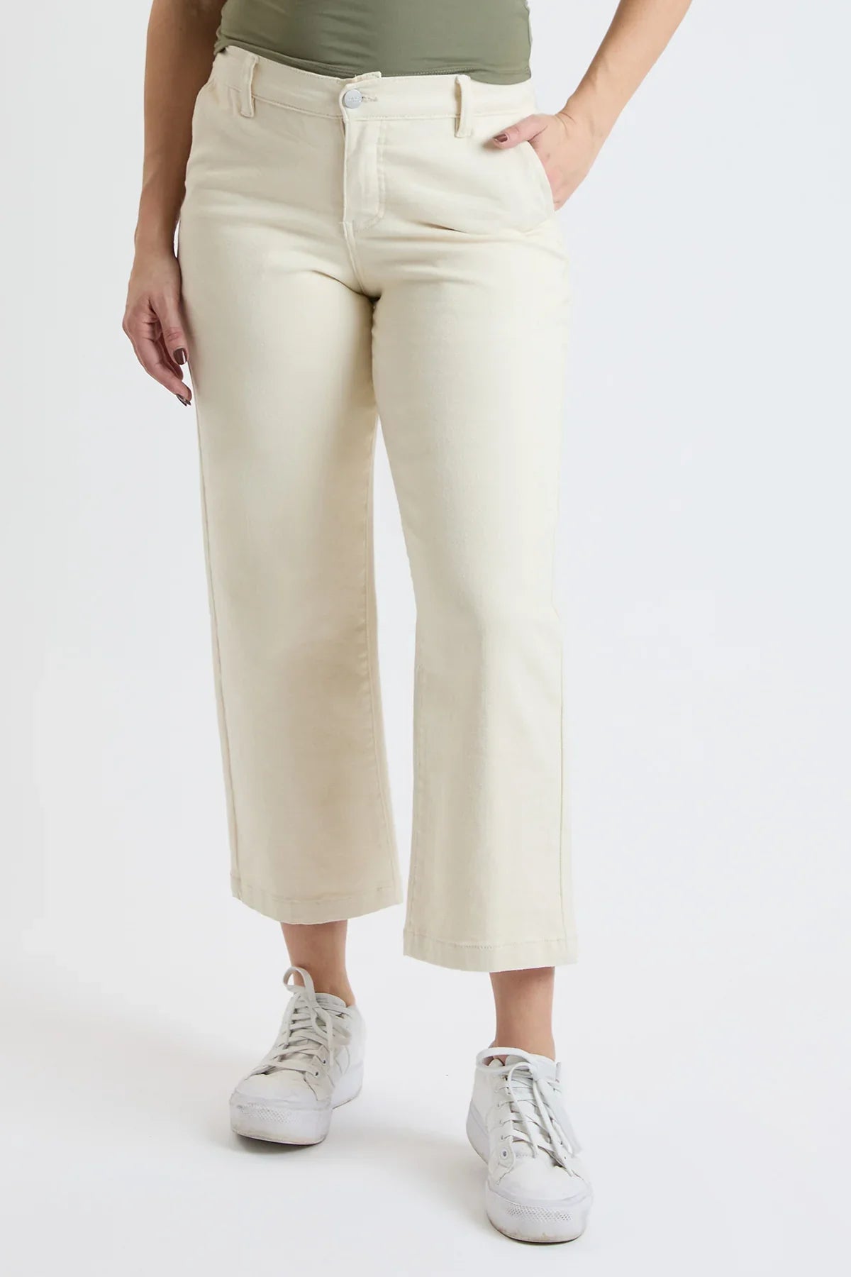 Missy High Rise Wide Leg Jeans with Elastic Back - Ecru