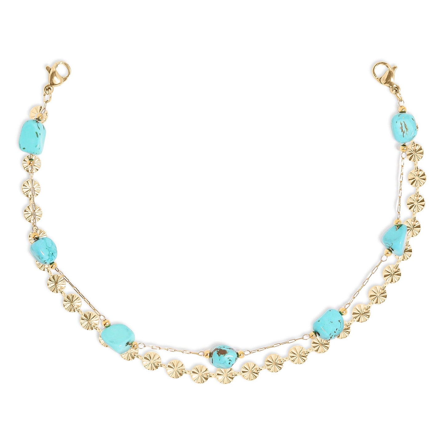 Crimped Oval & Turquoise Stone Layered - Trucker Hat Chain