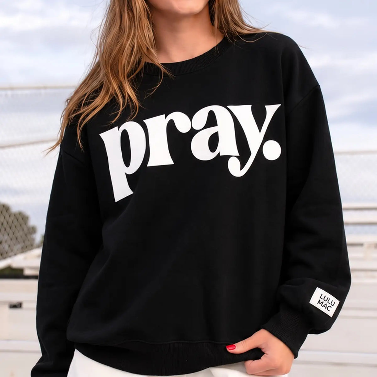 LuluMac-Black/White Pray Puff Sweatshirt