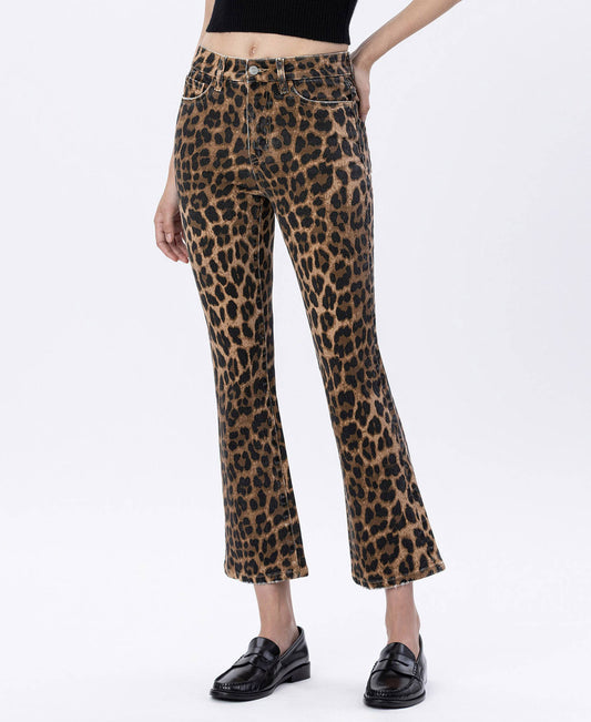 Leopard High Rise Kick Flare Jeans