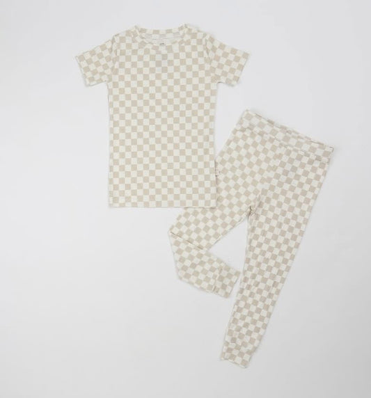 Cream Checkered Bamboo Pajamas