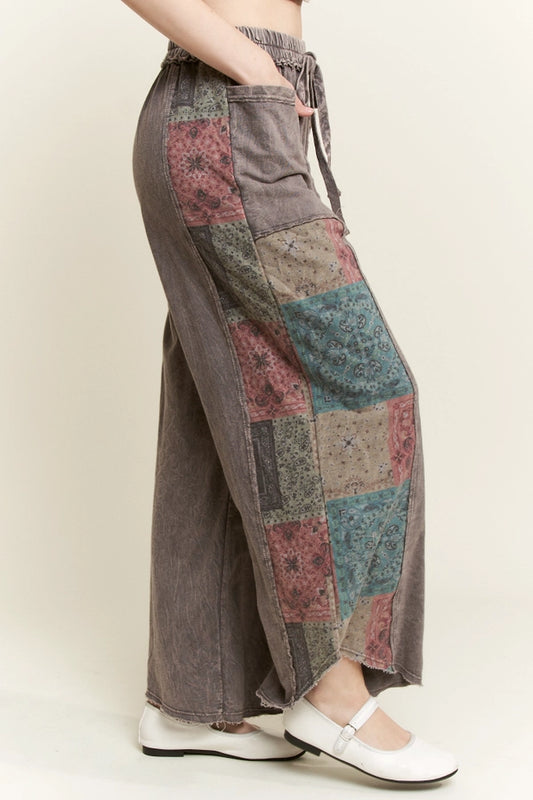 Mineral Washed Paisley Crop Pants