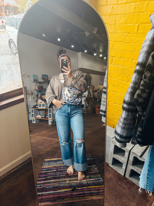 Super High Rise Double Cuffed Baggy Wide Jeans