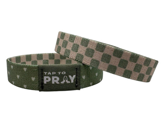 Tap To Pray™ Wristbands - Olive Check & Heart