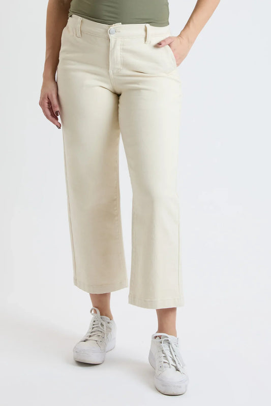 Missy High Rise Wide Leg Jeans with Elastic Back - Ecru