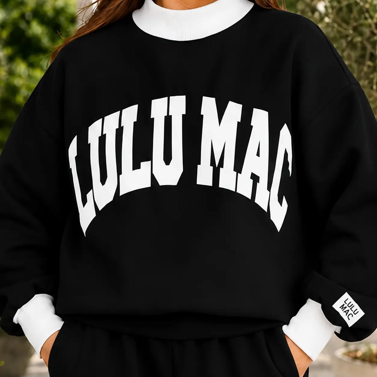 LuluMac-Black/White Puff Mock Sweatshirt