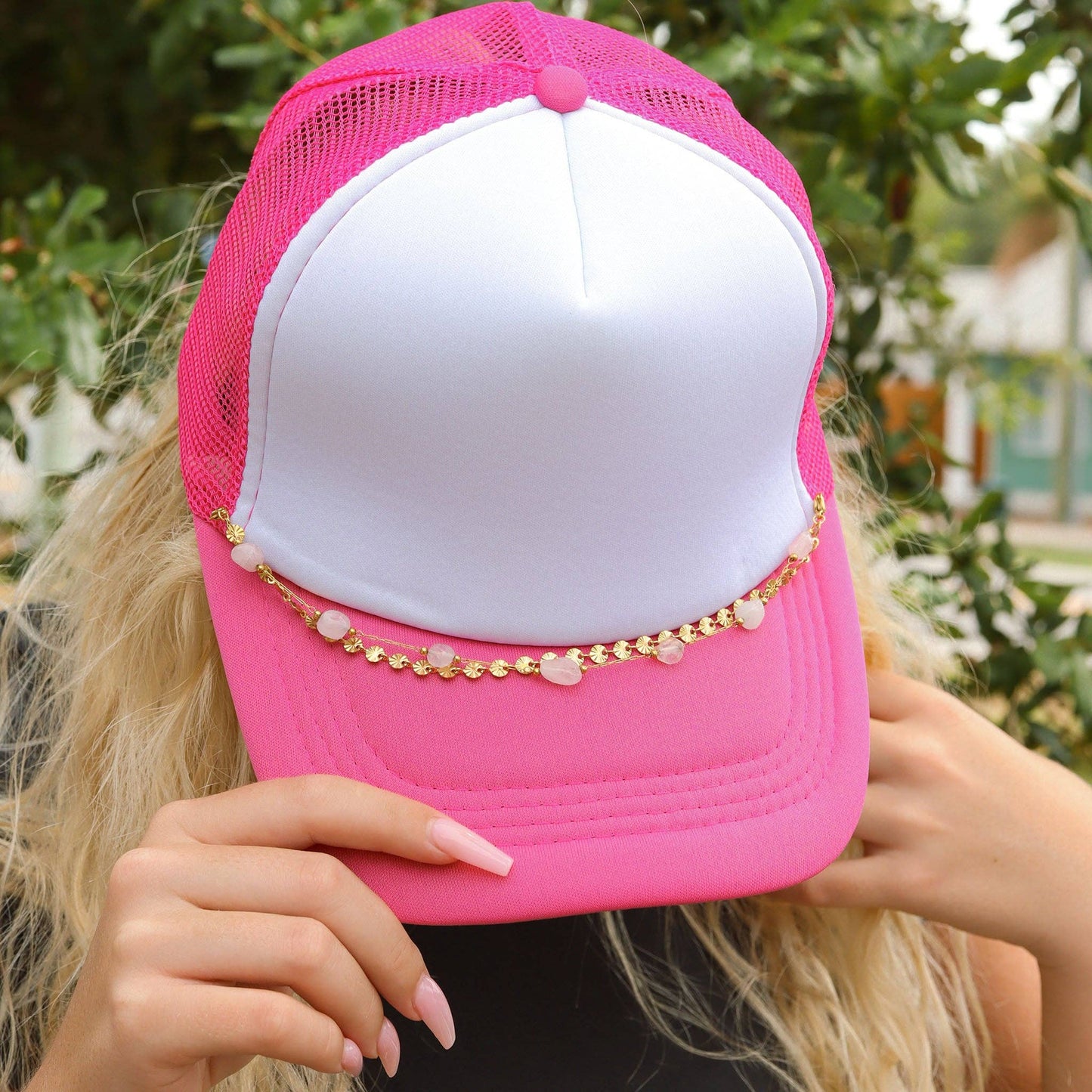 Oval & Crystal Stone Layered Chain Set - Trucker Hat Chain